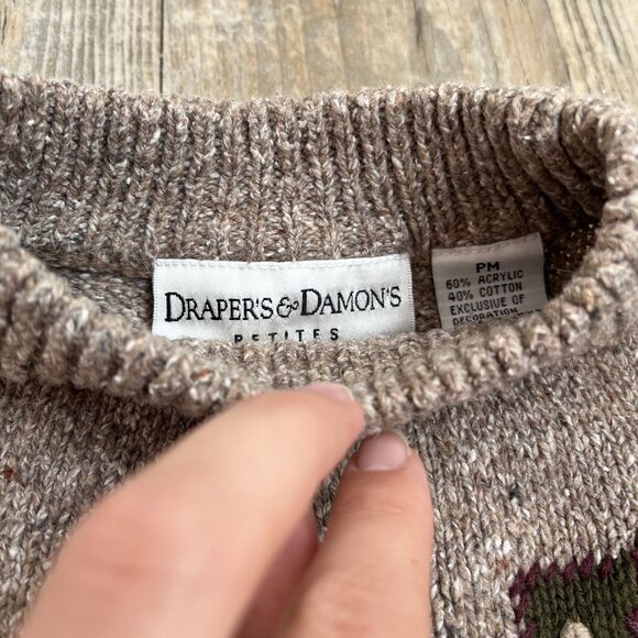 Draper's and Damon's Sweater Vintage Fall Women's M Brown Patchwork Leaves - Picture 6 of 9